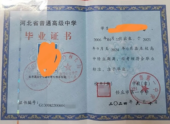 费县任丘市第一中学高中毕业证样本图片